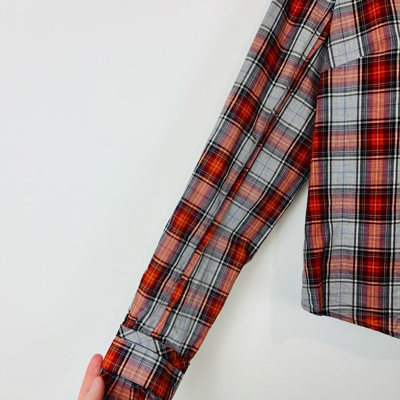 Mulberry Red and Blue Tartan Check Ruffle Front Classic Cotton Shirt UK 16 - Picture 5 of 13